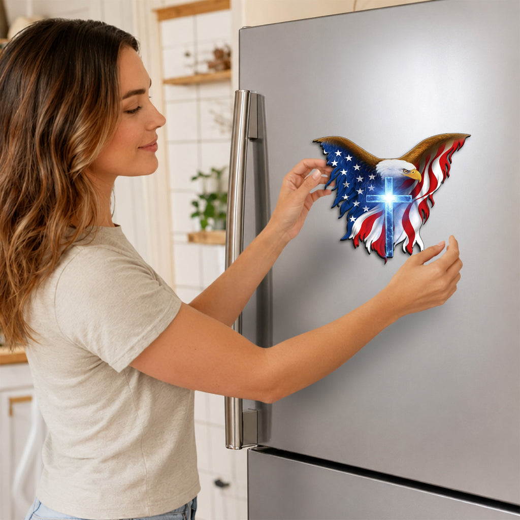 Patriotic Christian Eagle Cross Car Magnet for 250 Years of America