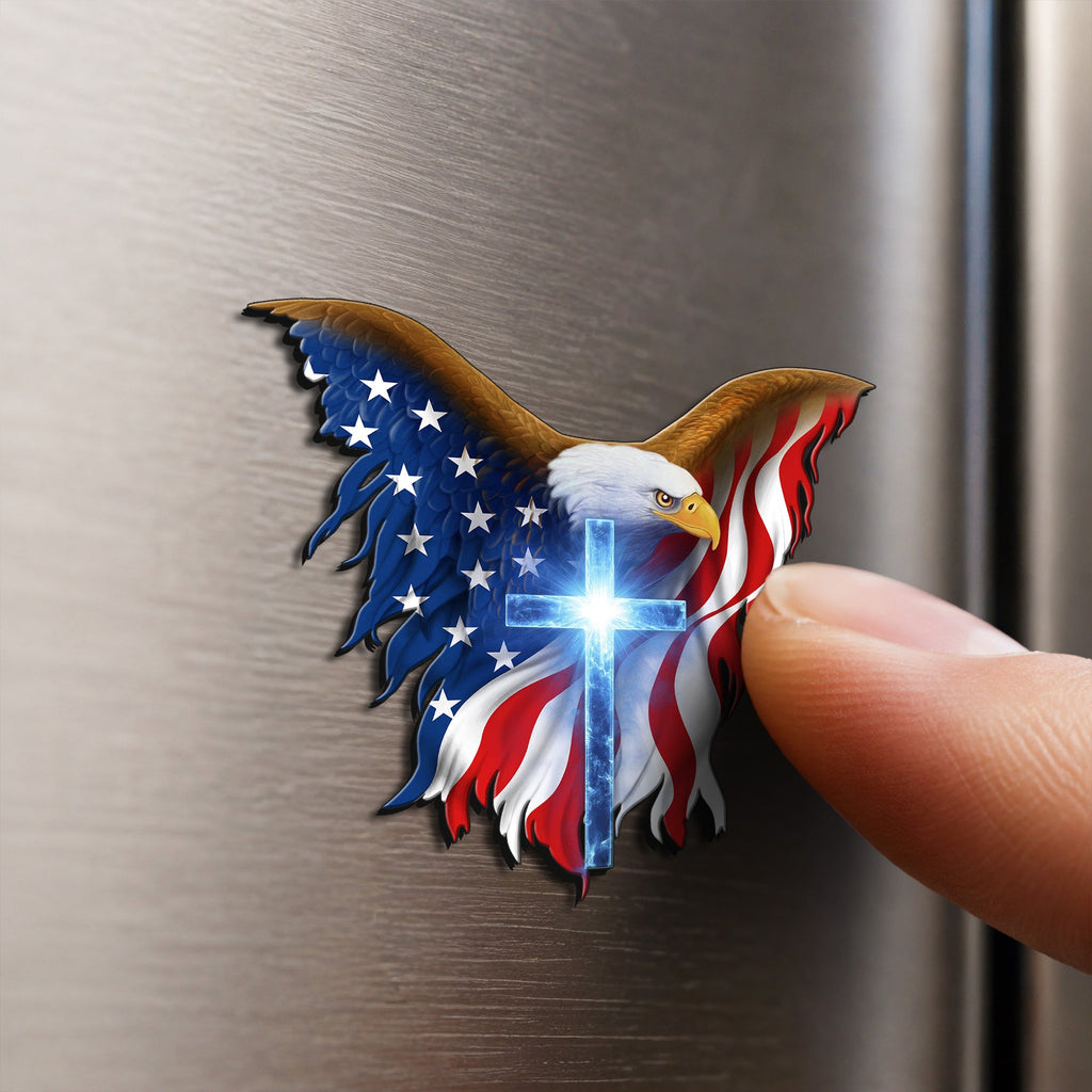 Patriotic Christian Eagle Cross Car Magnet for 250 Years of America