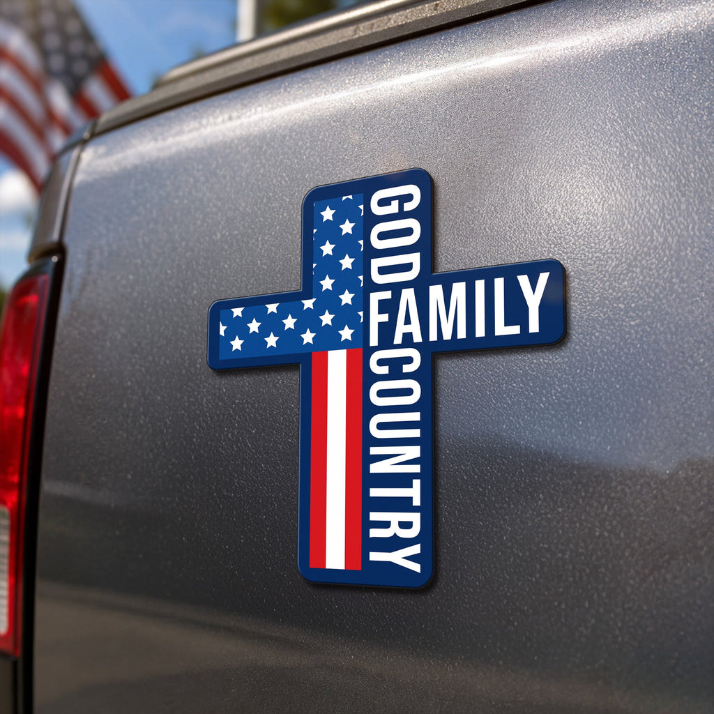 Patriotic Cross God Family Car Magnet for 250 Years of America Christian Decor