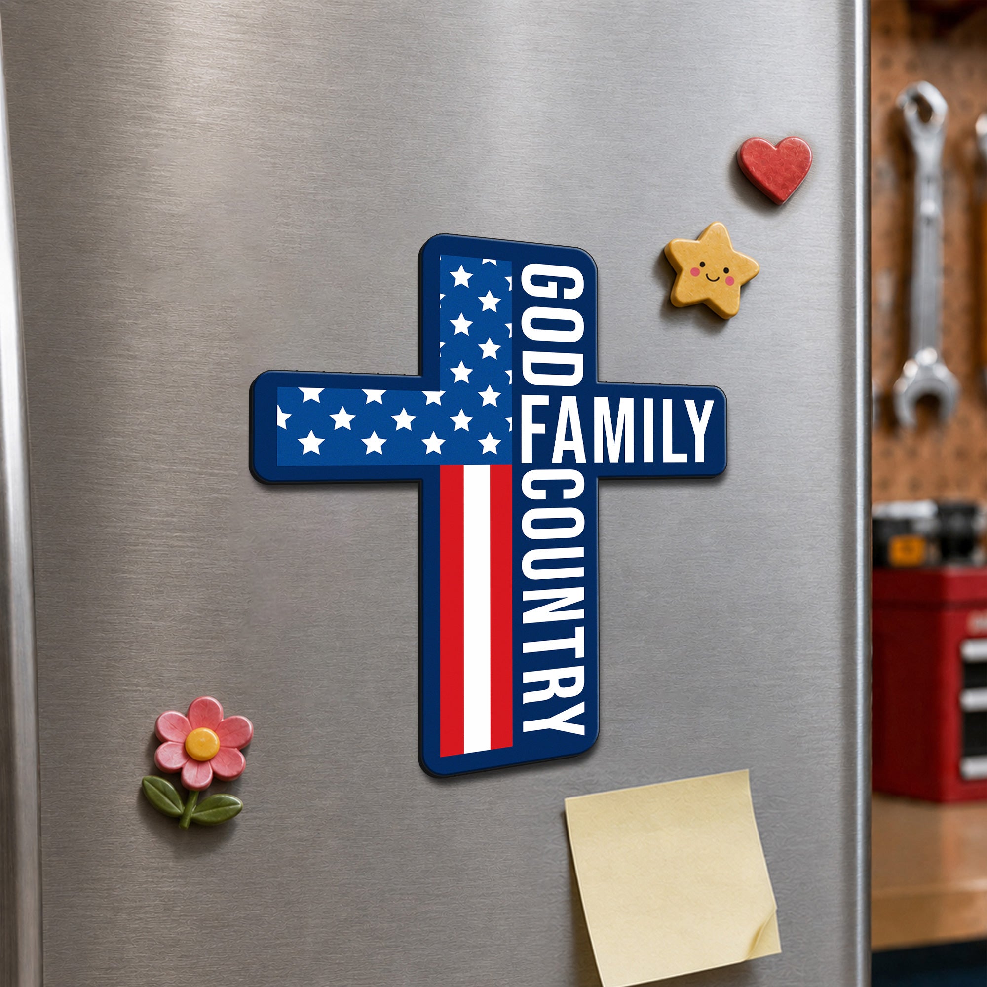 Patriotic Cross God Family Car Magnet for 250 Years of America Christian Decor