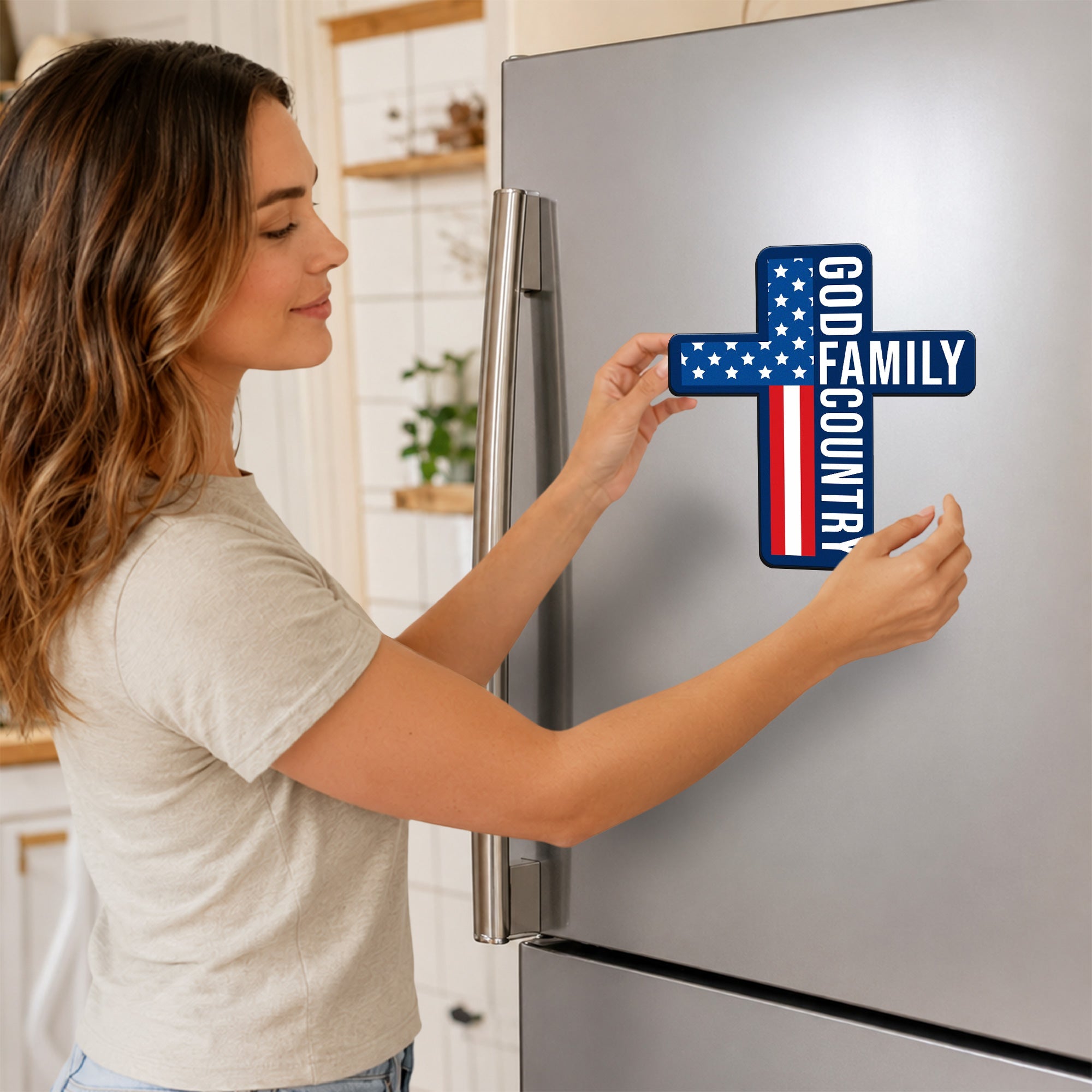Patriotic Cross God Family Car Magnet for 250 Years of America Christian Decor