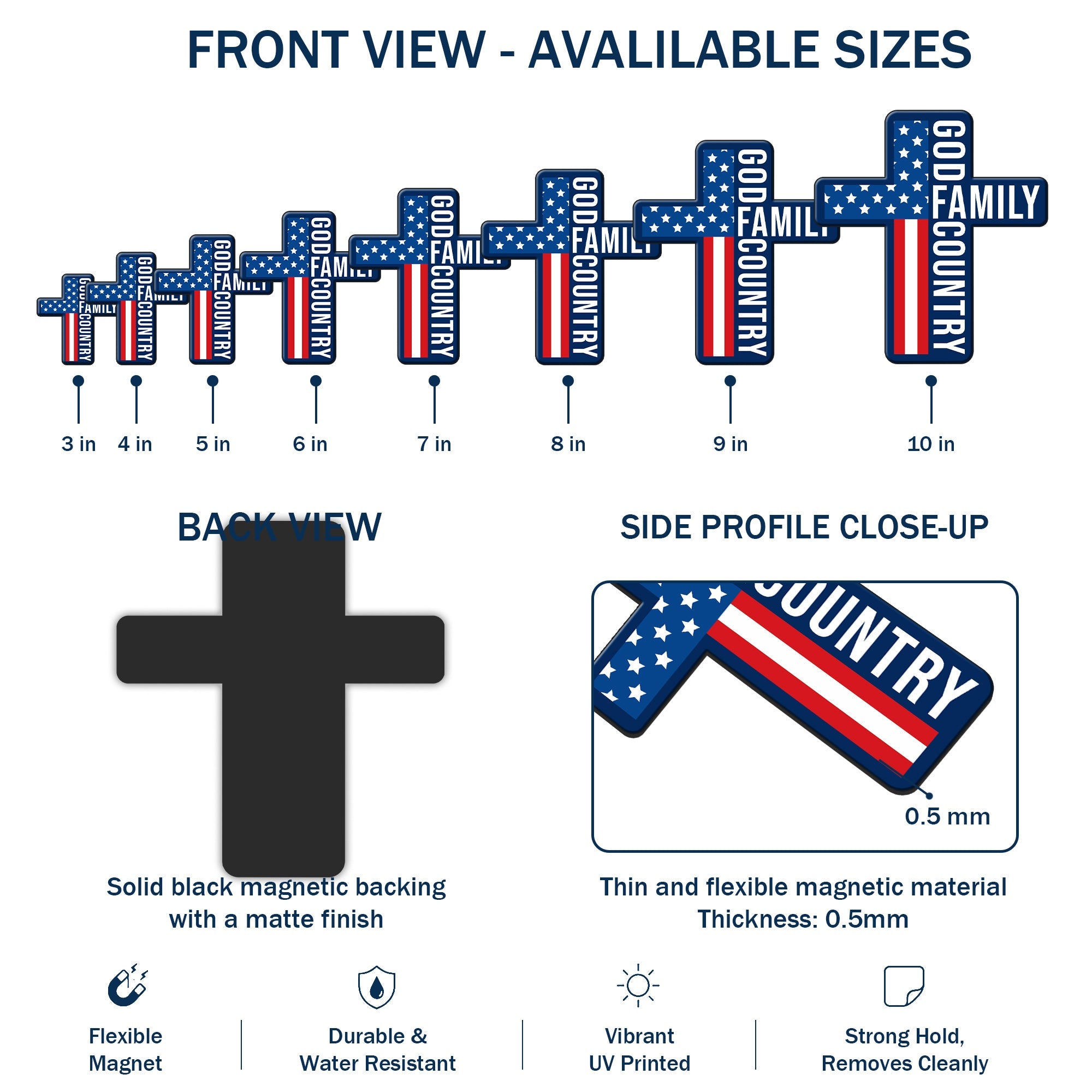 Patriotic Cross God Family Car Magnet for 250 Years of America Christian Decor