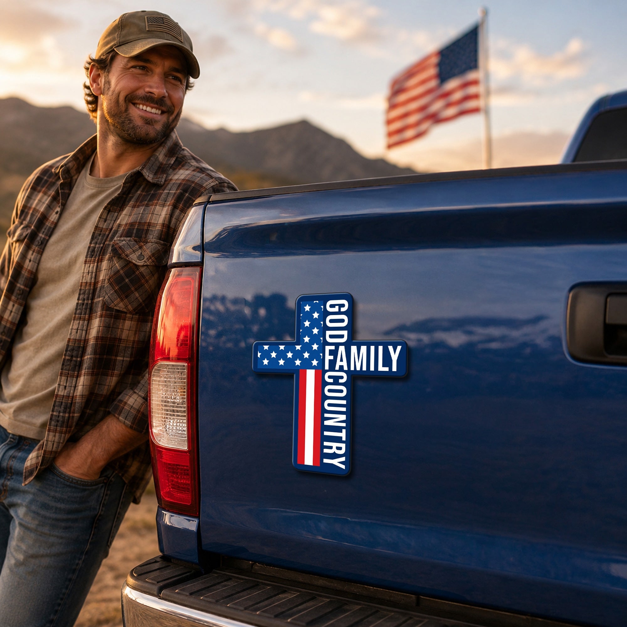 Patriotic Cross God Family Car Magnet for 250 Years of America Christian Decor