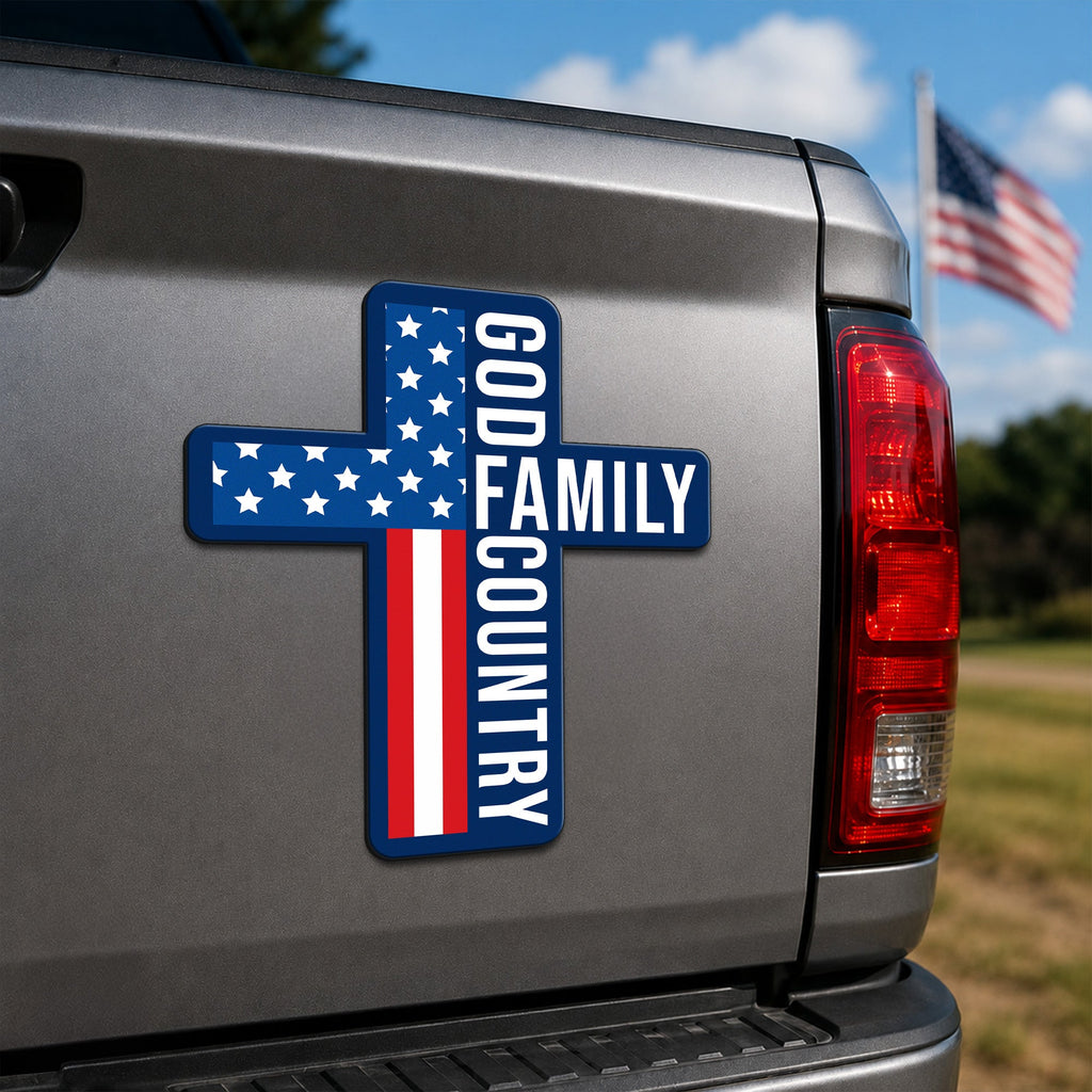 Patriotic Cross God Family Car Magnet for 250 Years of America Christian Decor