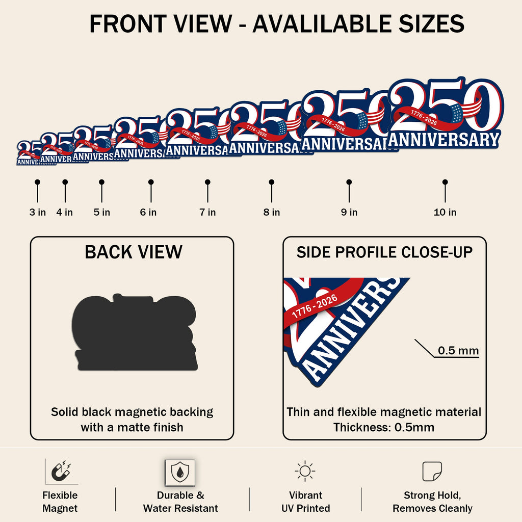 250th Anniversary Magnet Refrigerator Stickers, Patriotic 1776 2026 Decor Sticker for Car