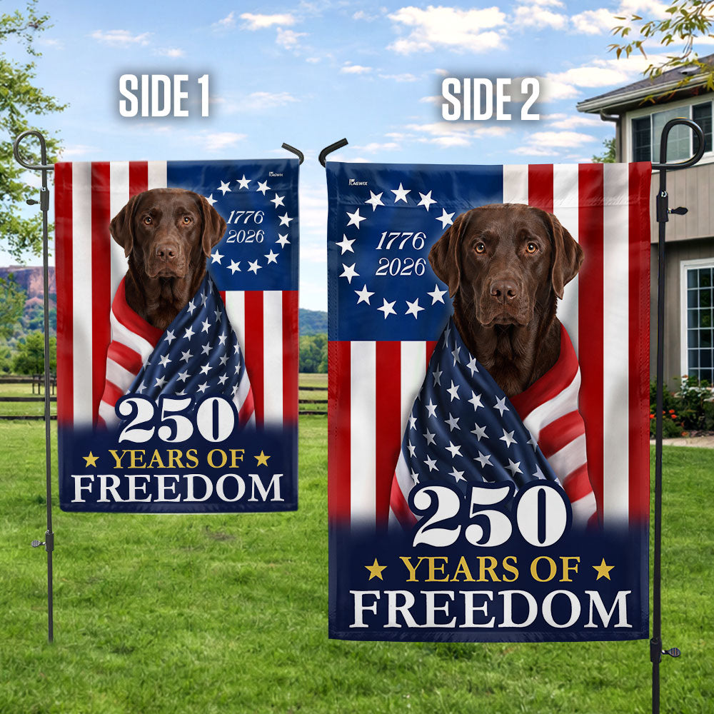 Patriotic Dog Garden Flag, American Chocolate Labrador Retriever 250 Years Flag