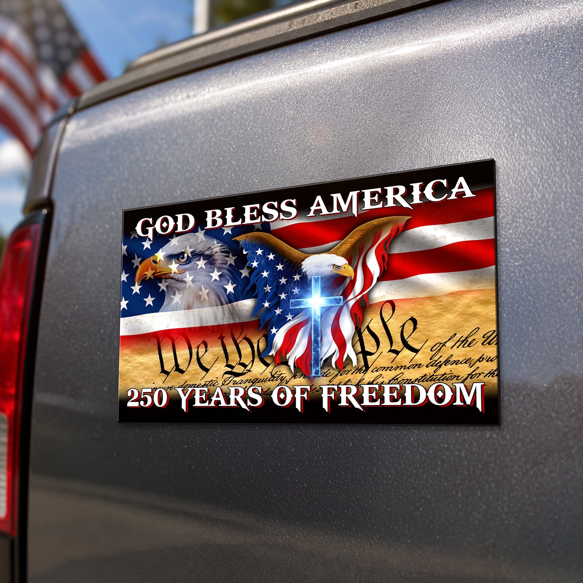 250 Years of Freedom Flag Car Magnet, God Bless America Decor Sticker