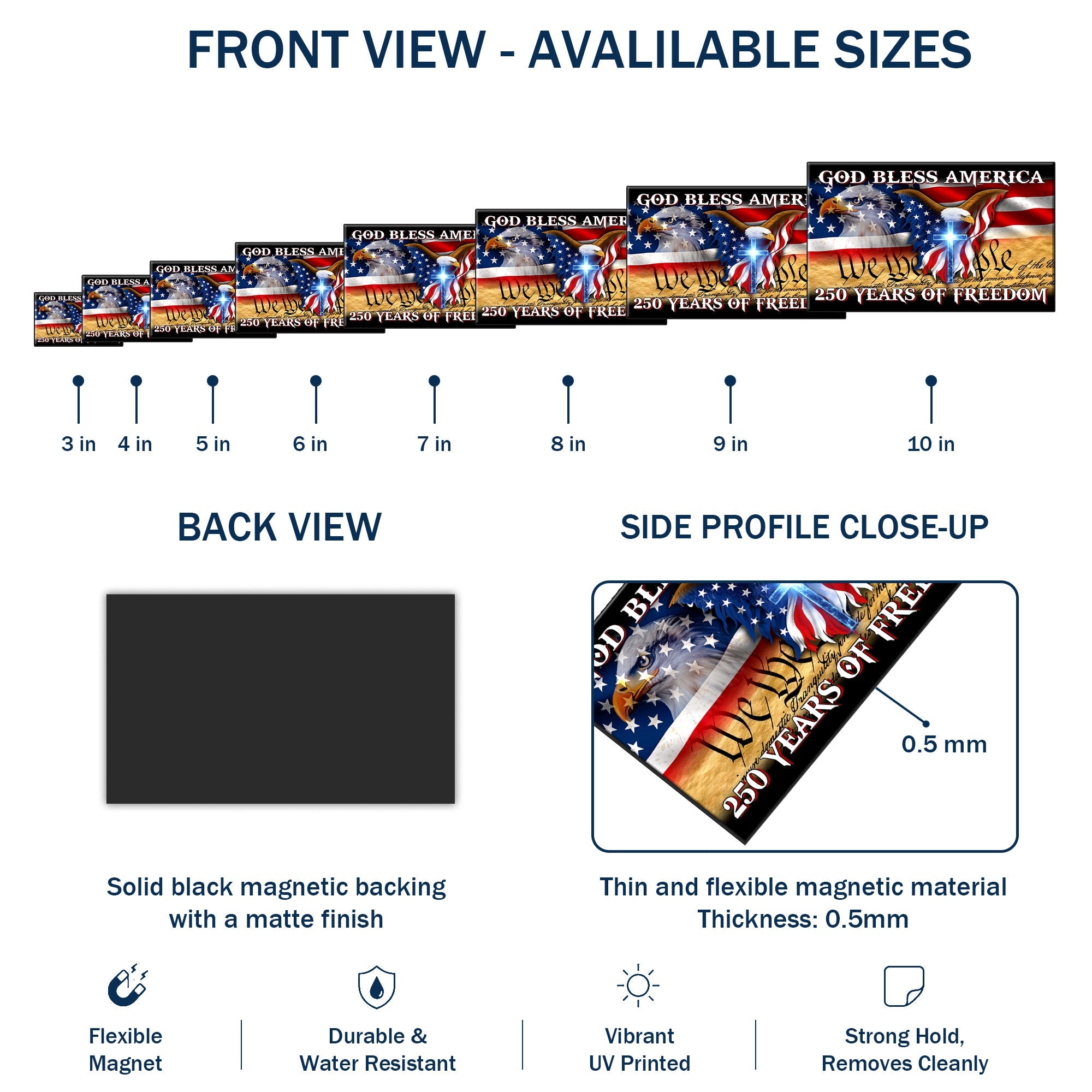 250 Years of Freedom Flag Car Magnet, God Bless America Decor Sticker