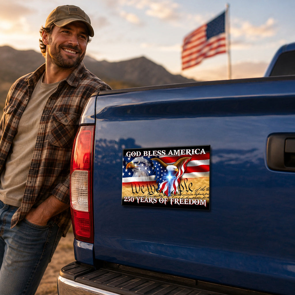 250 Years of Freedom Flag Car Magnet, God Bless America Decor Sticker