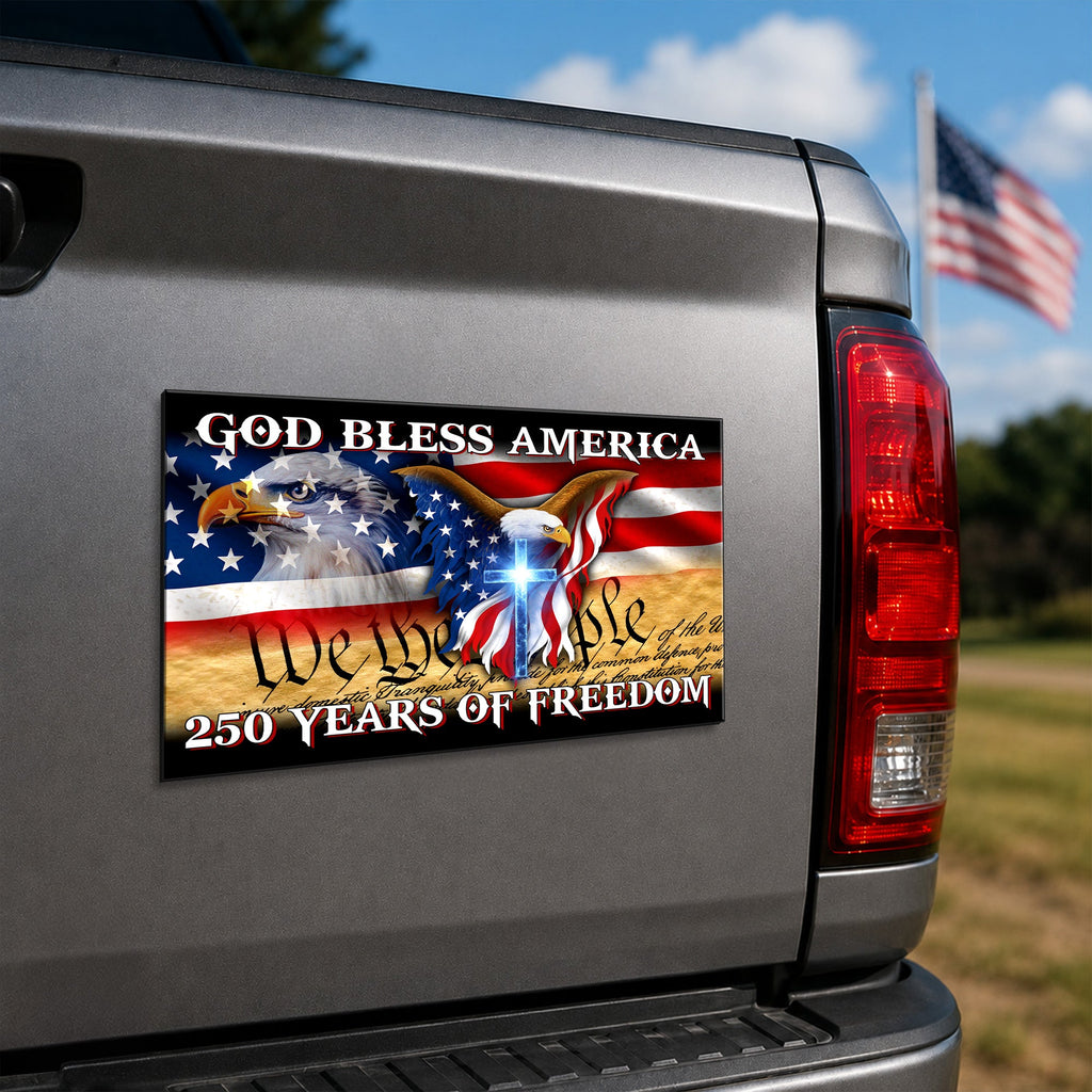 250 Years of Freedom Flag Car Magnet, God Bless America Decor Sticker