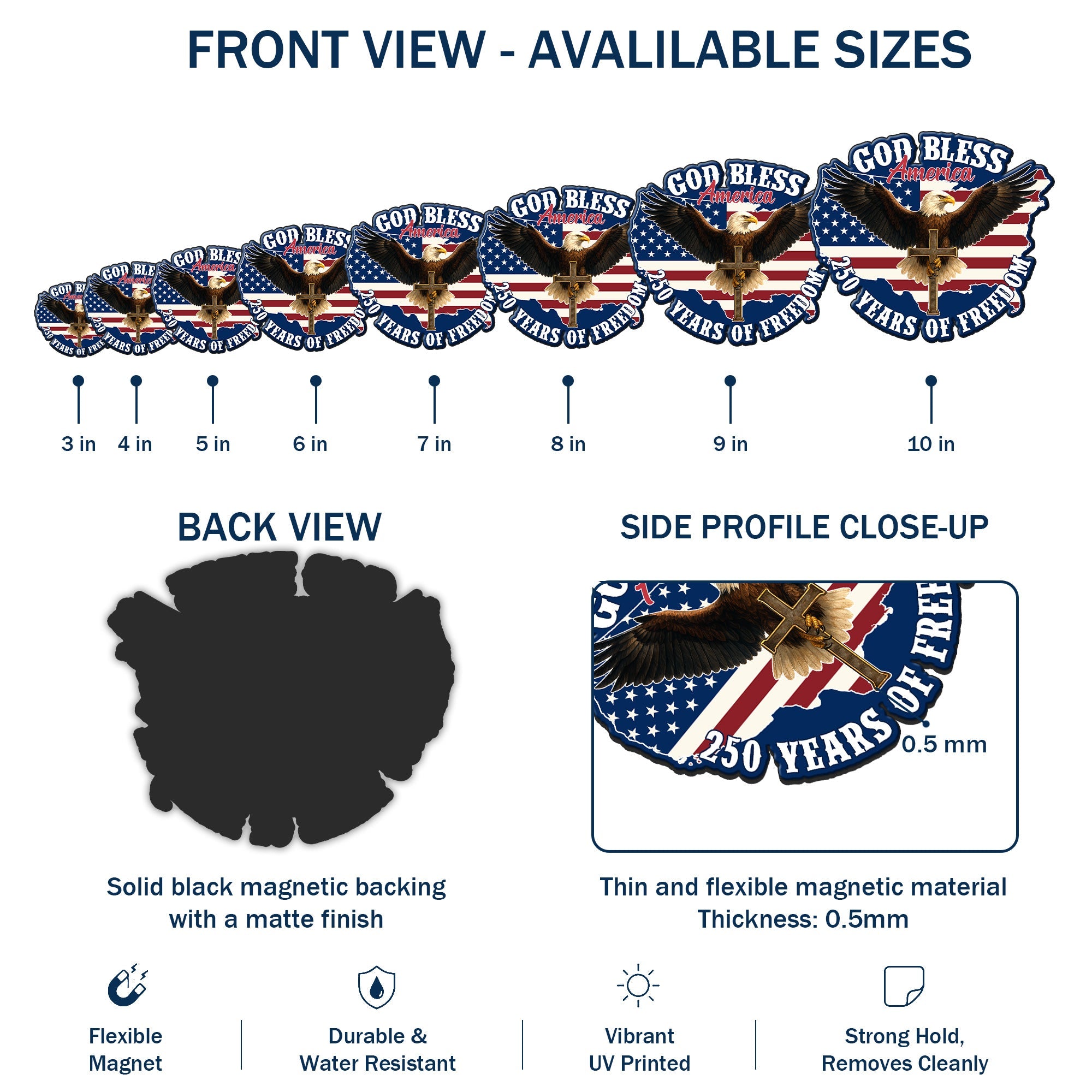 God Bless America Christian Car Magnet, Eagle Cross 250 Years of Freedom Patriotic
