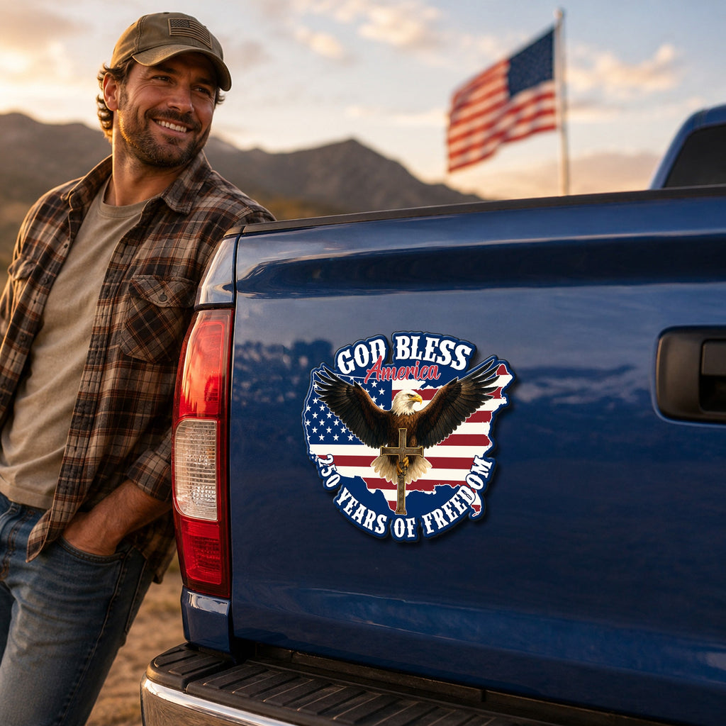 God Bless America Christian Car Magnet, Eagle Cross 250 Years of Freedom Patriotic