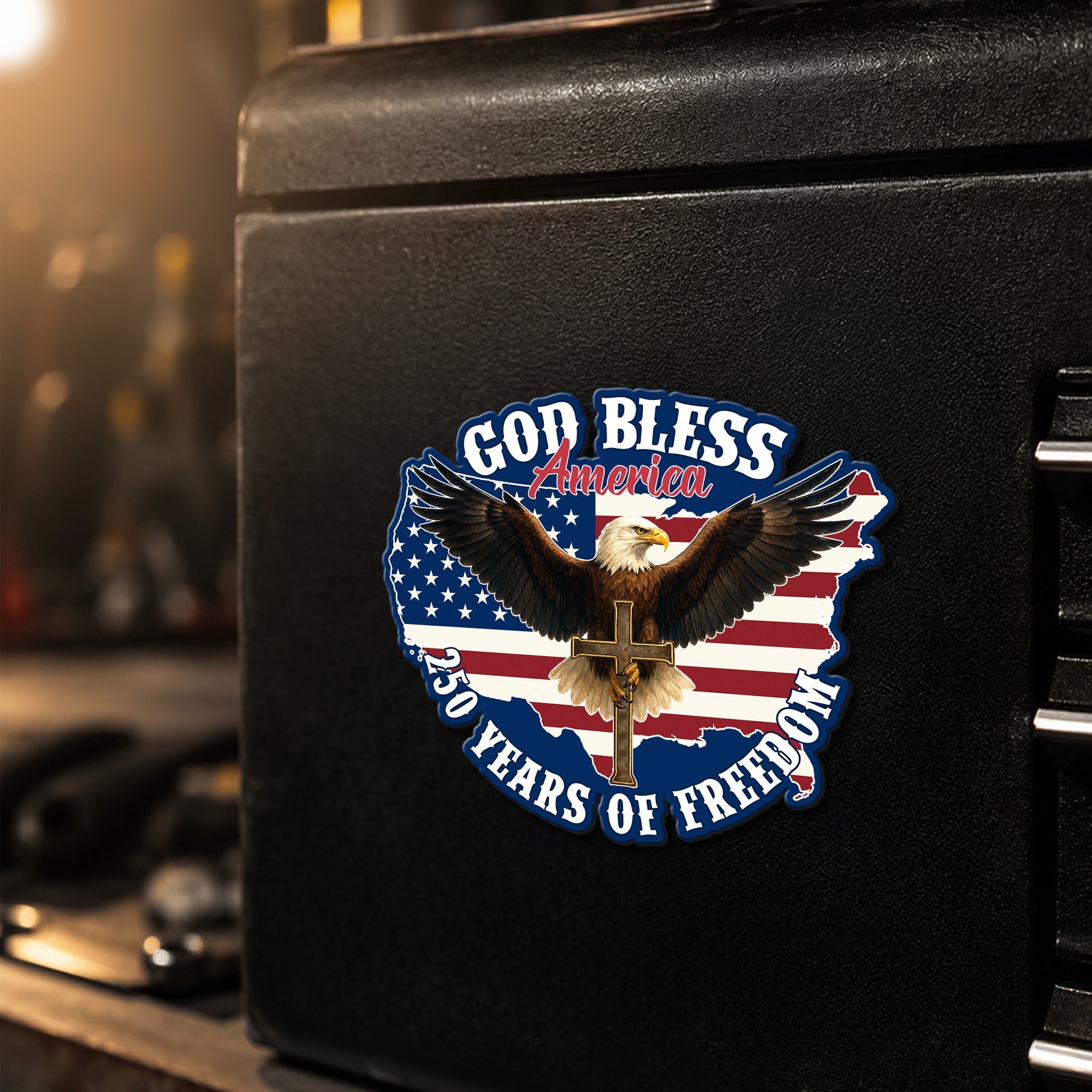 God Bless America Christian Car Magnet, Eagle Cross 250 Years of Freedom Patriotic