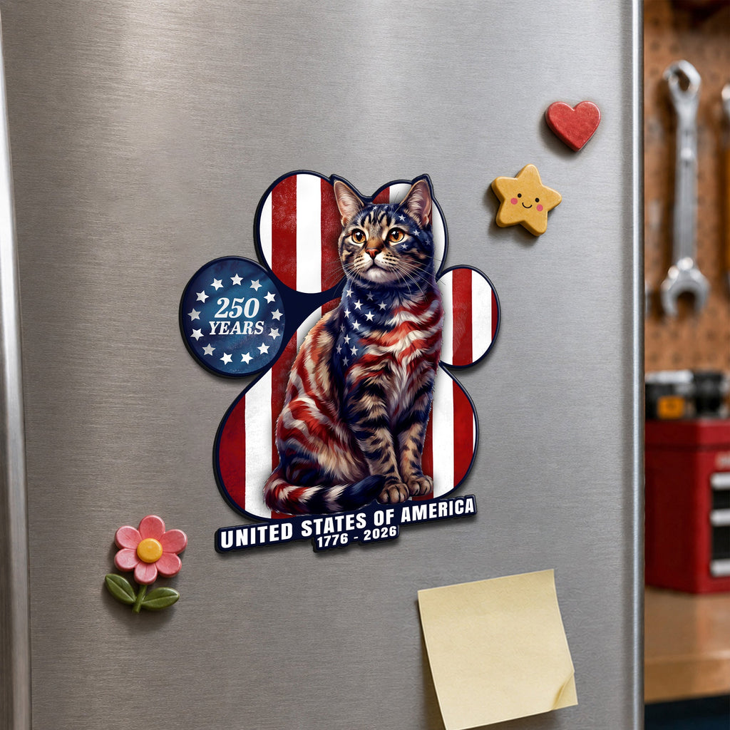 Patriotic American Cat Car Magnet, 250 Years of America 1776 2026 Decor Sticker for Cat Lovers