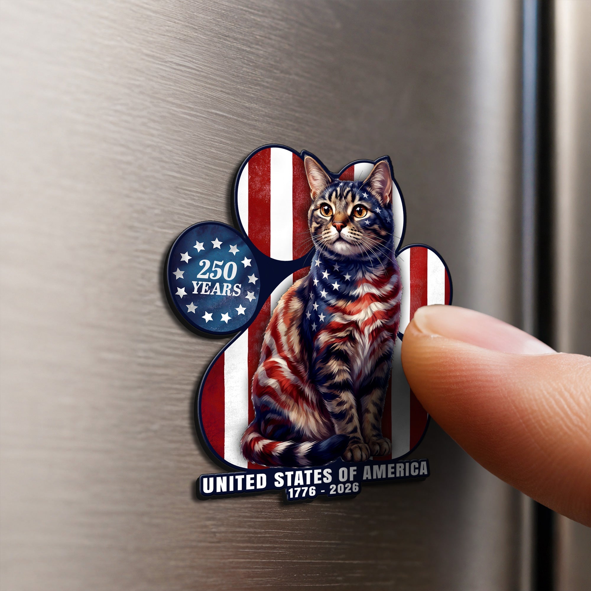Patriotic American Cat Car Magnet, 250 Years of America 1776 2026 Decor Sticker for Cat Lovers