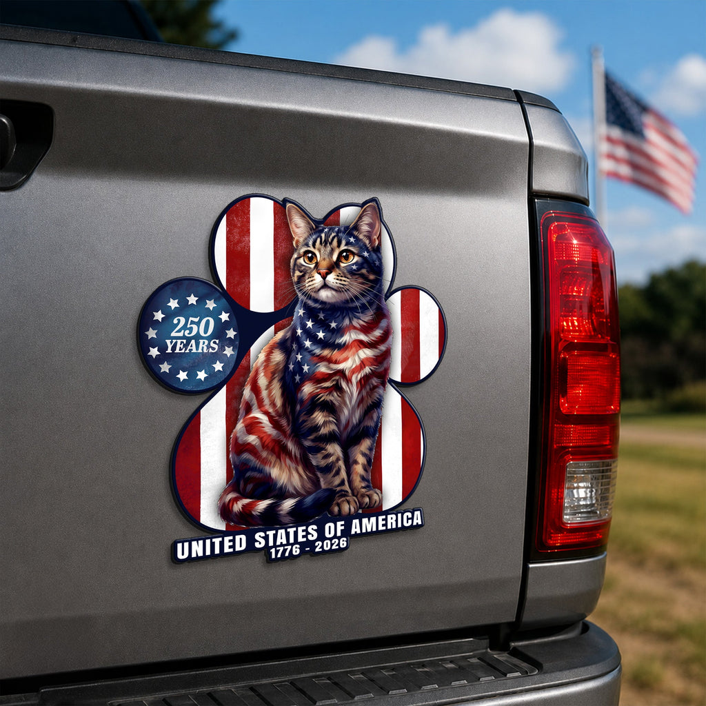 Patriotic American Cat Car Magnet, 250 Years of America 1776 2026 Decor Sticker for Cat Lovers
