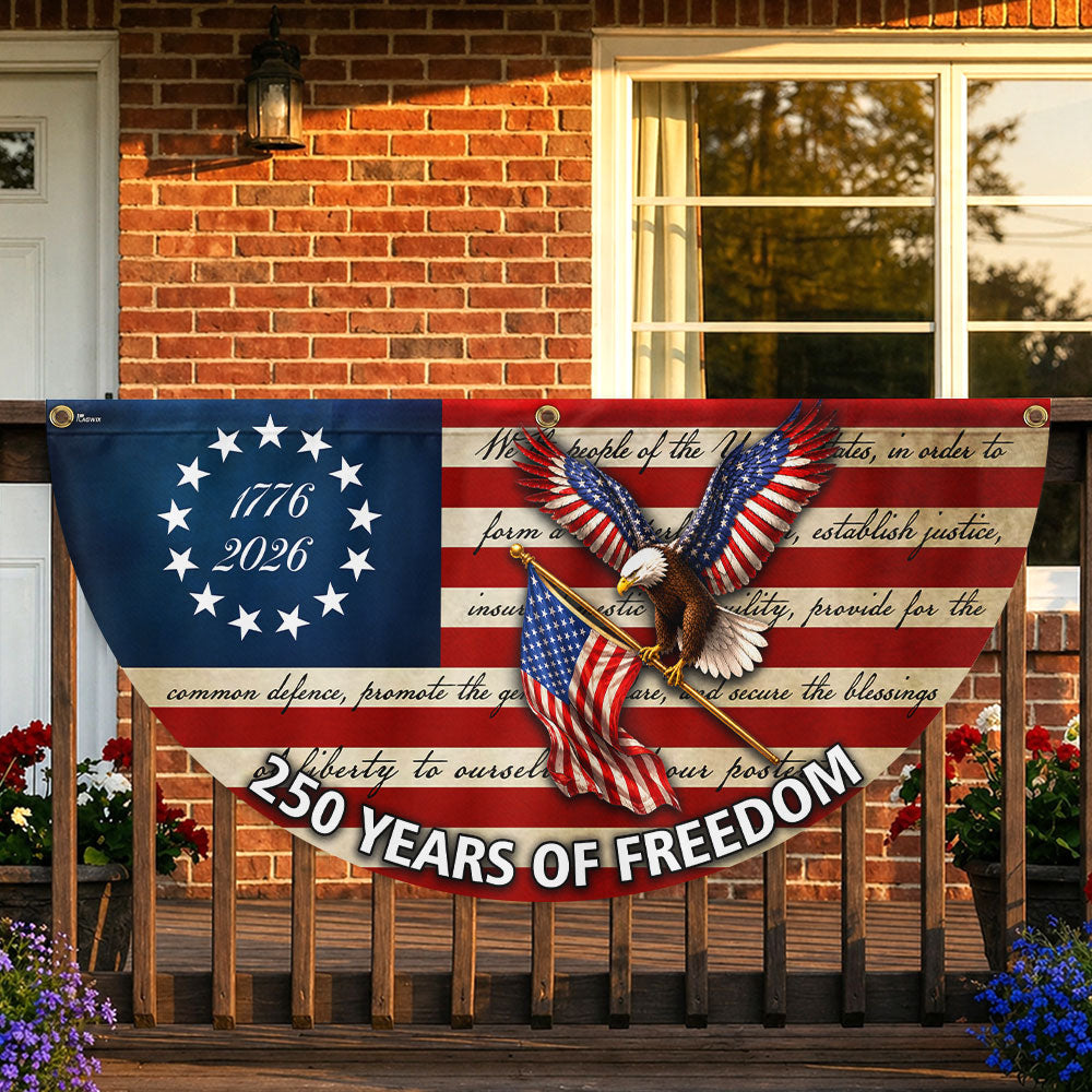 250 Years of Freedom Fan Flag with Eagle We The People Patriotic 1776 2026 Decor