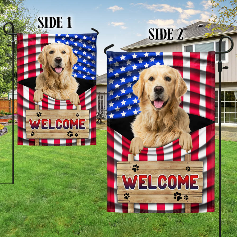 Golden Retriever Dog Welcome American Flag TQN1135Fv2 3-Day Shipping