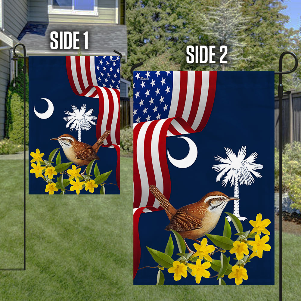 South Carolina Yellow Jessamine Flower and Carolina Wren Bird Flag