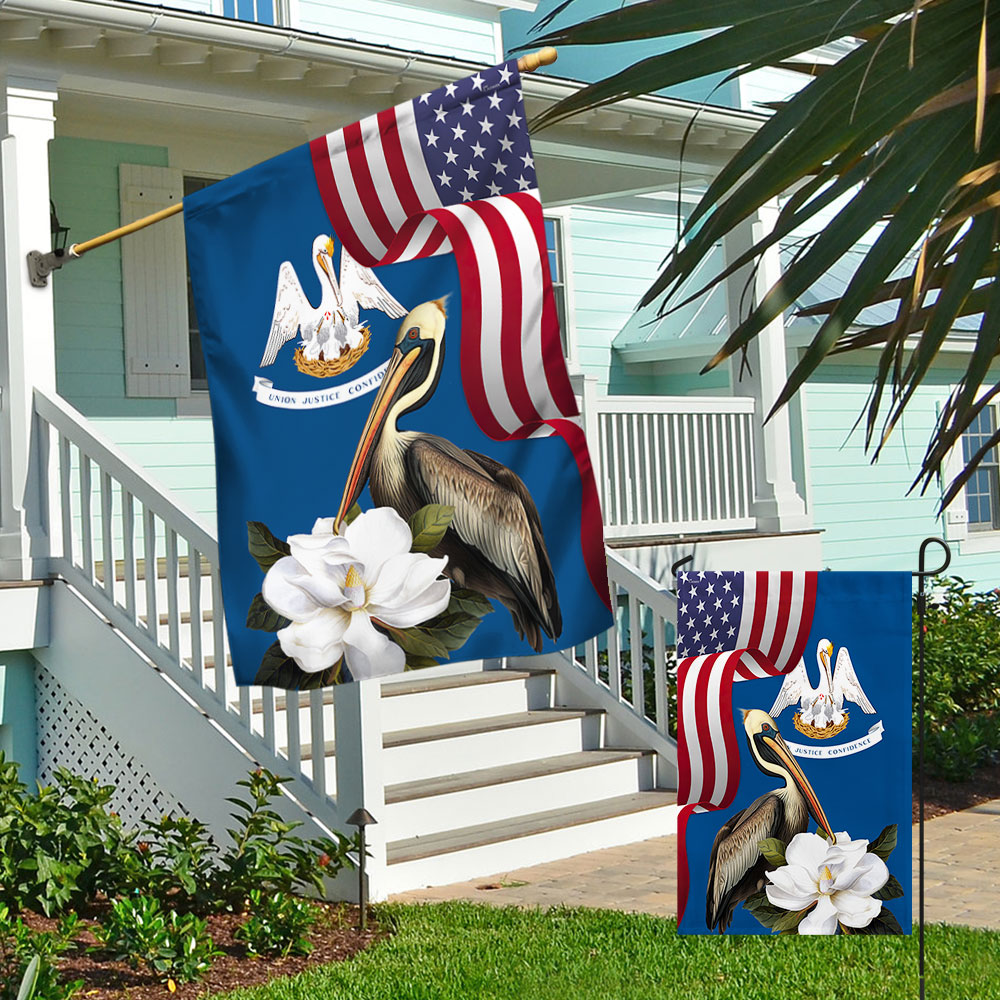 Louisiana Brown Pelican Bird and Magnolia Flower Flag MLN1141Fv14 3-Day Shipping