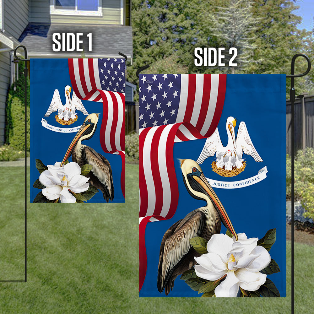 Louisiana Brown Pelican Bird and Magnolia Flower Flag MLN1141Fv14 3-Day Shipping