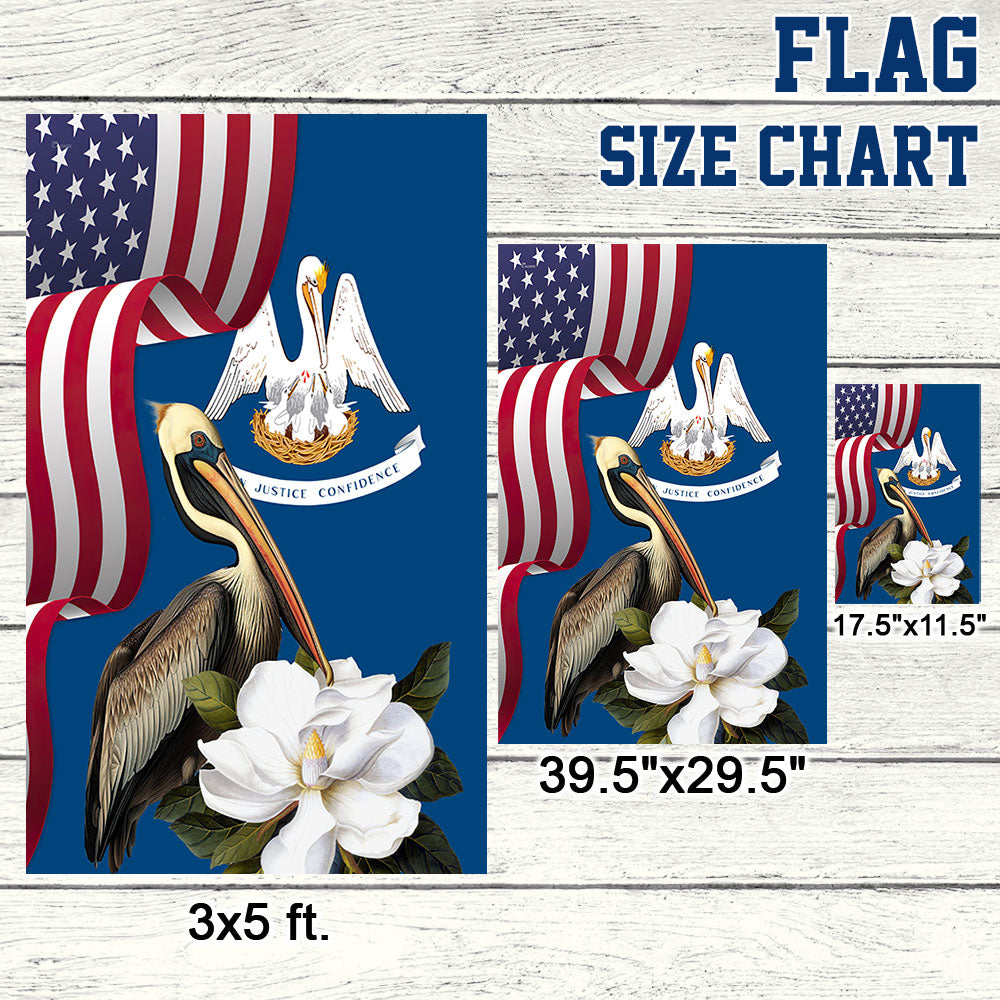 Louisiana Brown Pelican Bird and Magnolia Flower Flag MLN1141Fv14 3-Day Shipping
