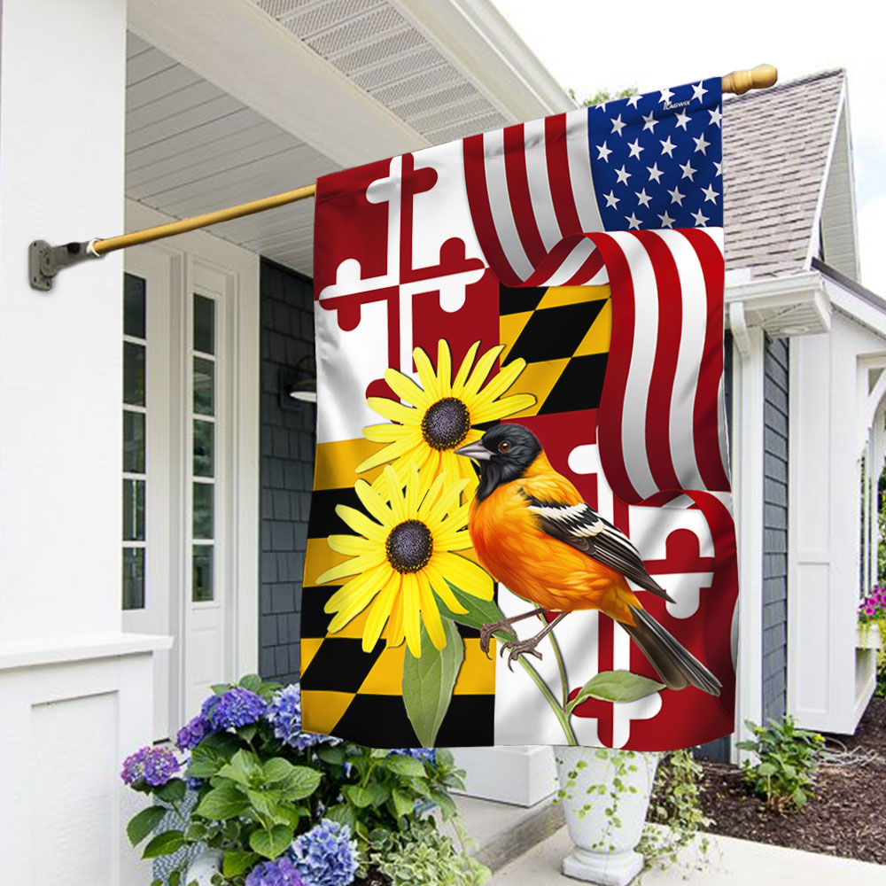 Maryland Black-eyed Susan Flower and Baltimore Oriole Bird Flag MLN1141Fv2 3-Day Shipping