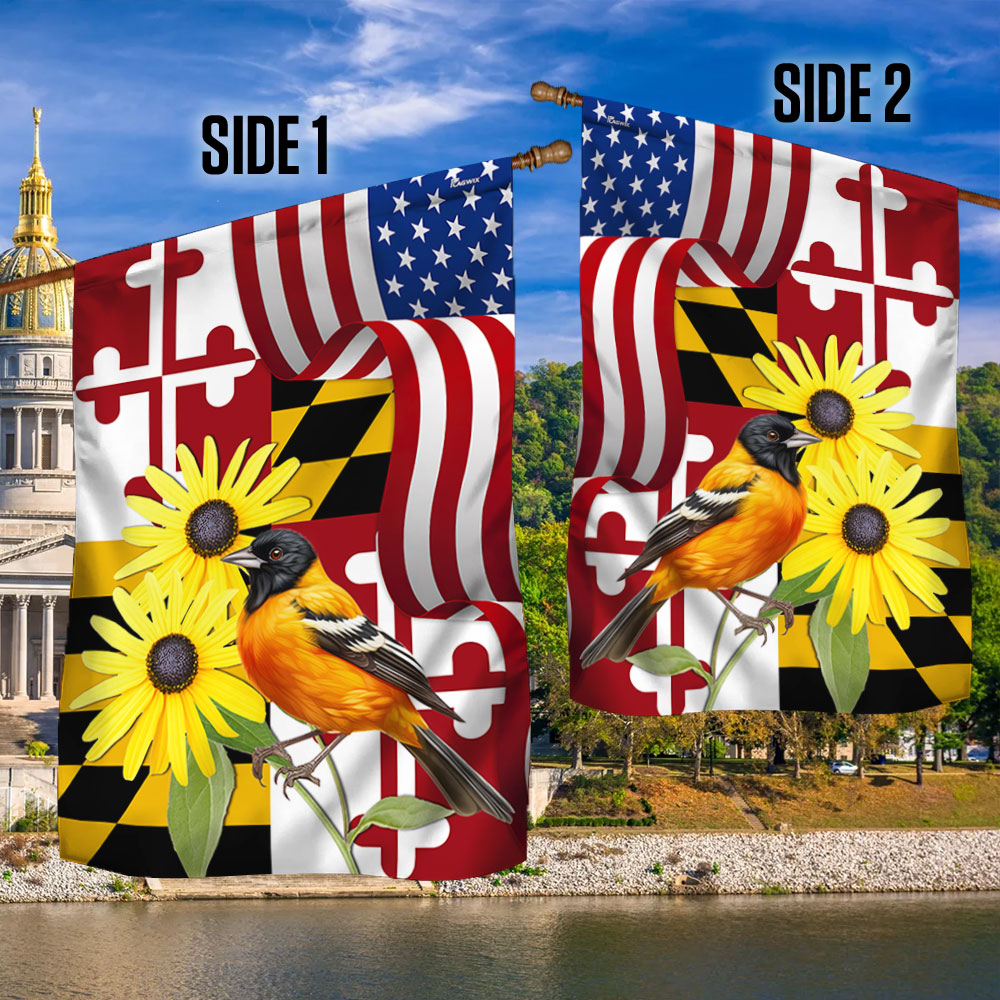 Maryland Black-eyed Susan Flower and Baltimore Oriole Bird Flag MLN1141Fv2 3-Day Shipping