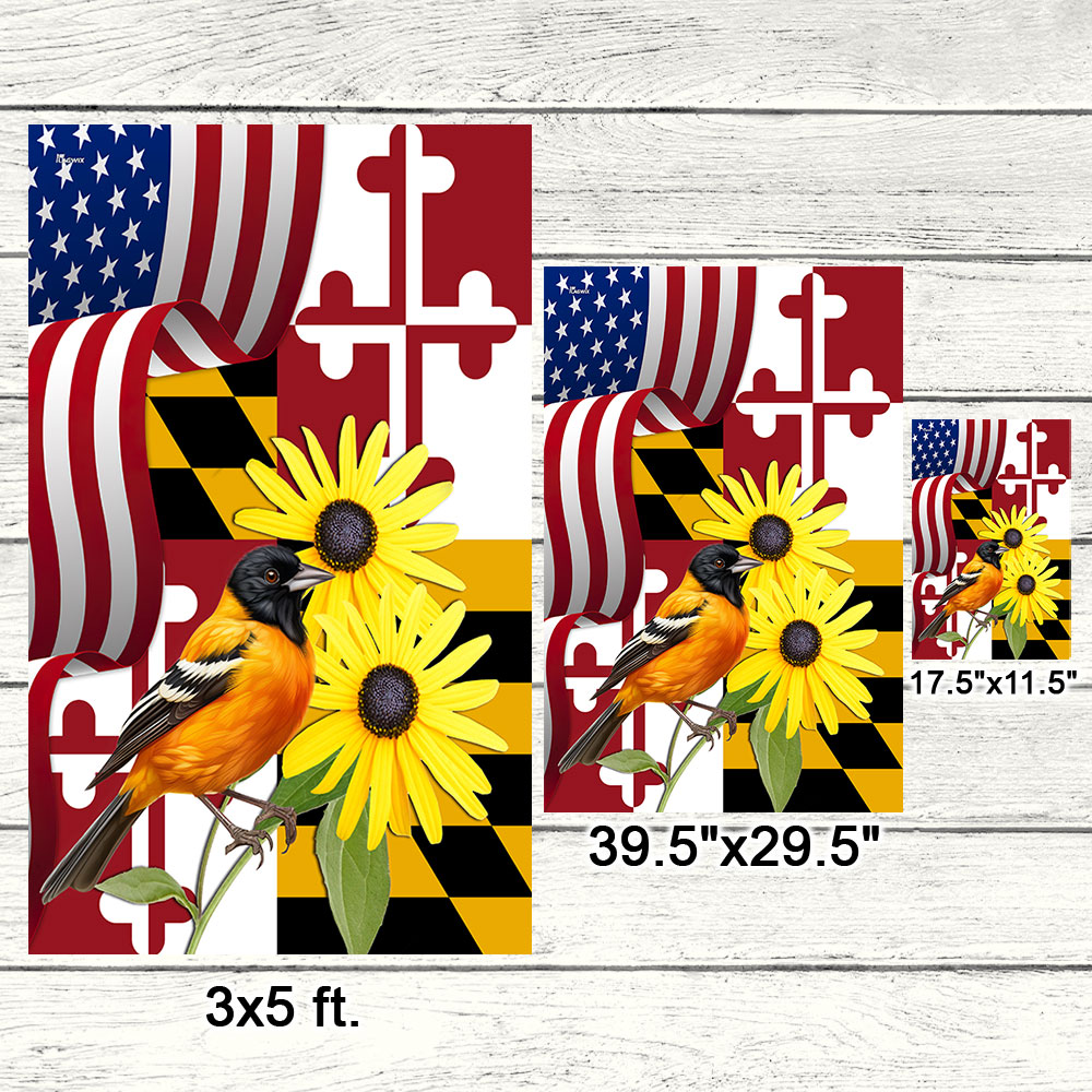 Maryland Black-eyed Susan Flower and Baltimore Oriole Bird Flag MLN1141Fv2 3-Day Shipping