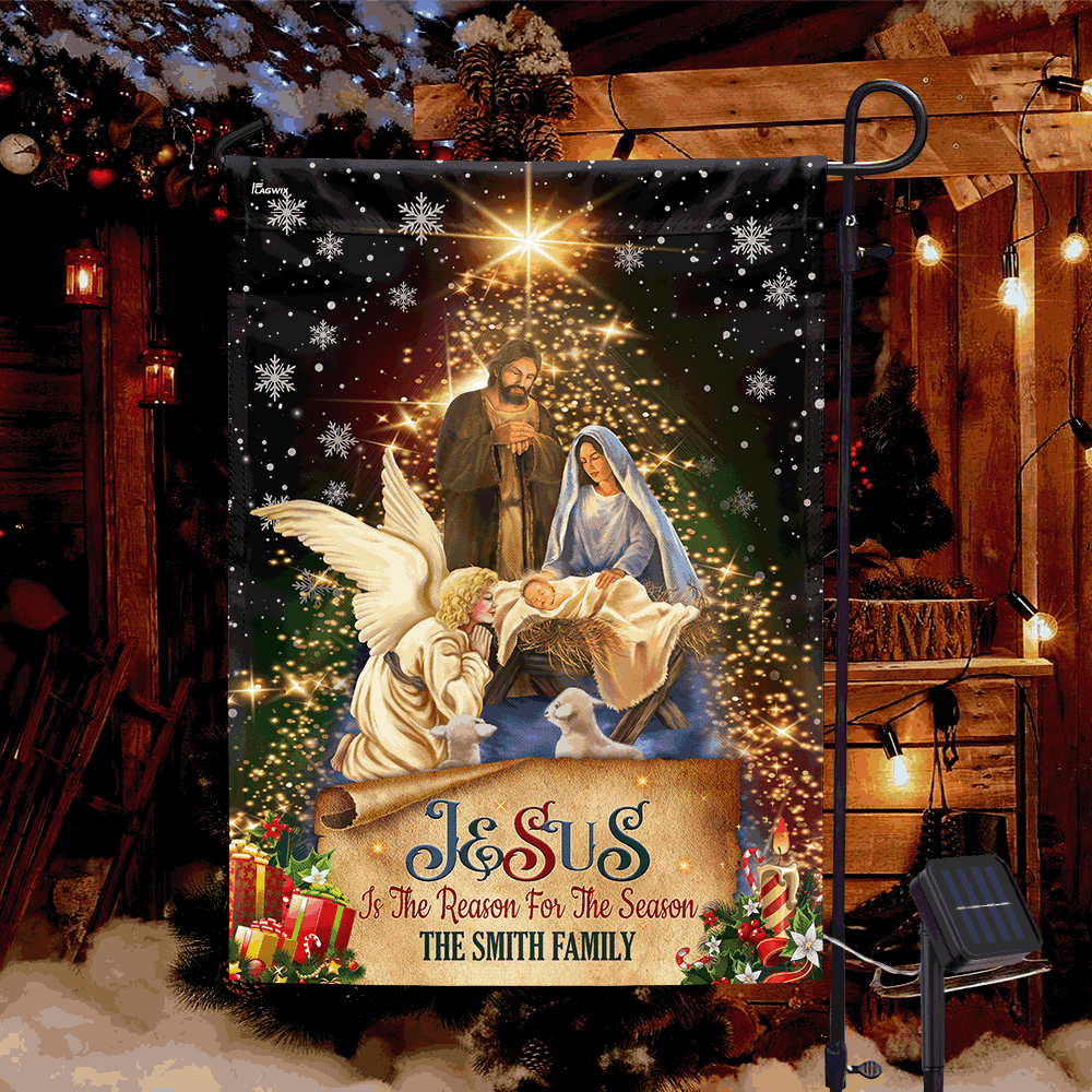 Jesus Christmas Flag Jesus Is The Reason For The Season Christmas Solar LED Garden Flag