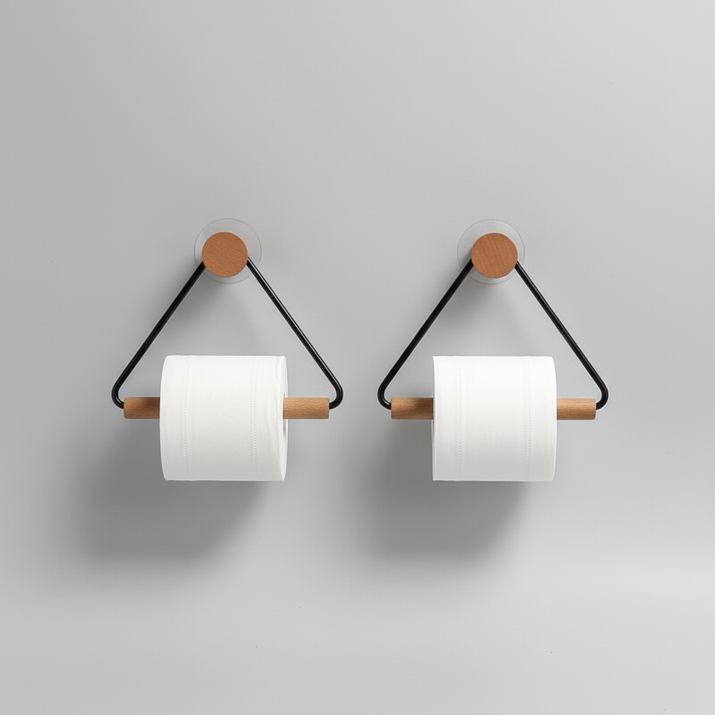 Minimalist Metal Wooden Holder Set - BathTrium