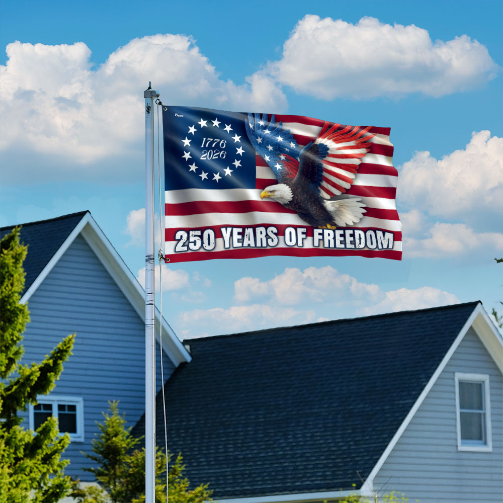 250 Years of Freedom Betsy Ross 1776–2026 Eagle Grommet Flag for Decor