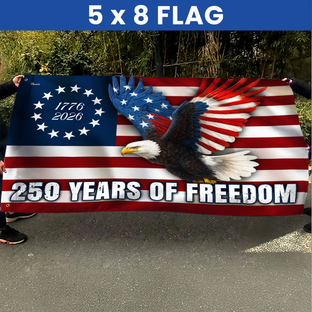 250 Years of Freedom Betsy Ross 1776–2026 Eagle Grommet Flag for Decor