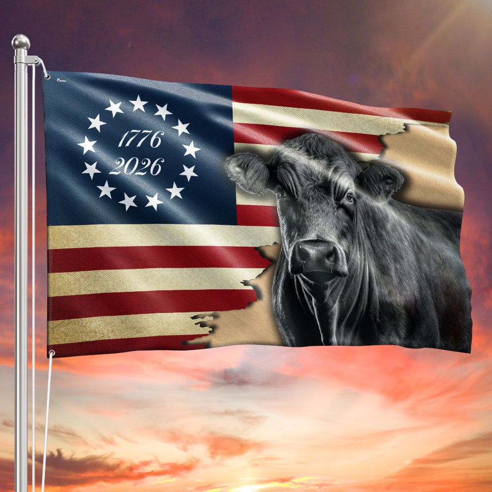 1776 2026 Black Angus Cattle Proud Farmer Farm Life Grommet Flag