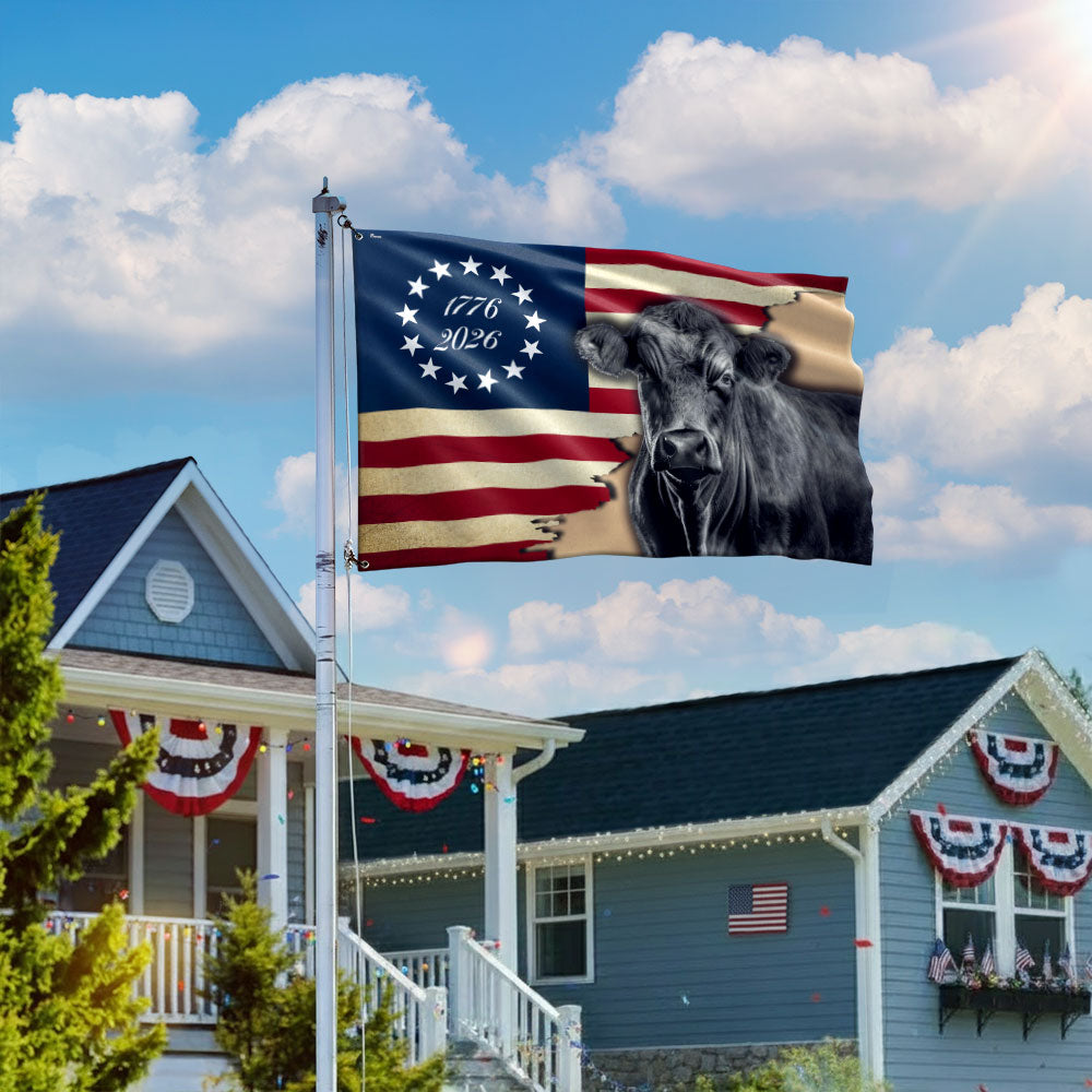 1776 2026 Black Angus Cattle Proud Farmer Farm Life Grommet Flag