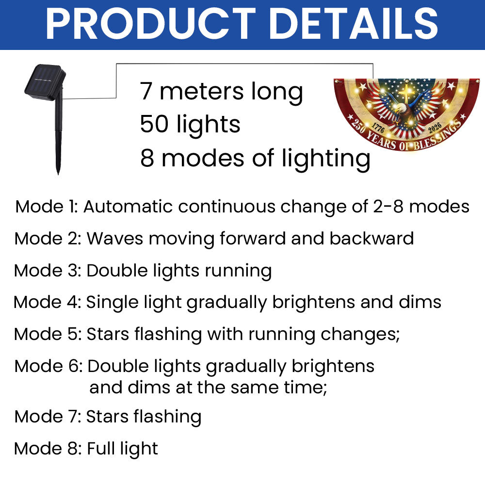 Christian Flag, 250 Years of Blessings Patriotic Eagle Cross Solar Led Fan Flag