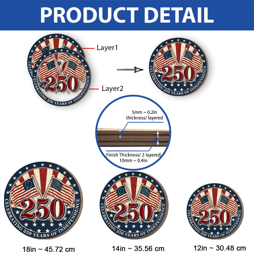 250th Anniversary Betsy Ross Flag Celebrating 250 Years of Independence Wooden Sign