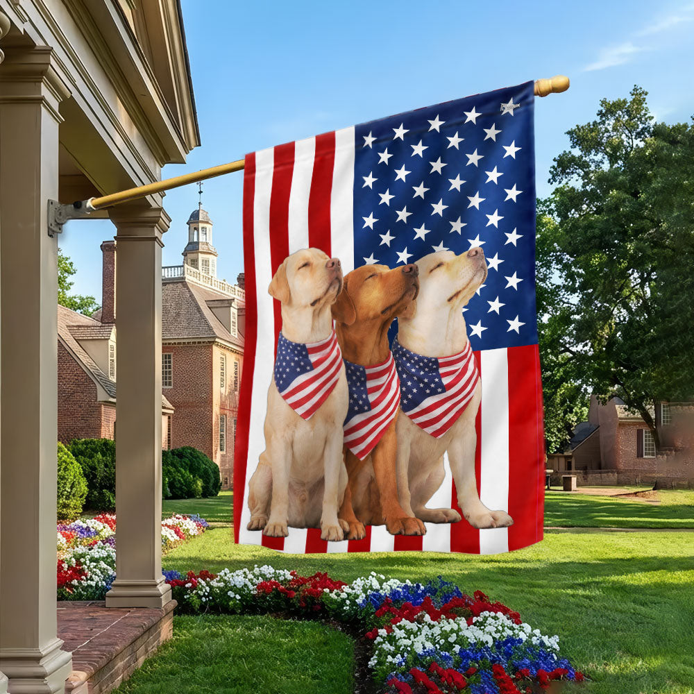 Dog American Flag, Patriotic Yellow and Red Fox Labrador Retriever US Flag