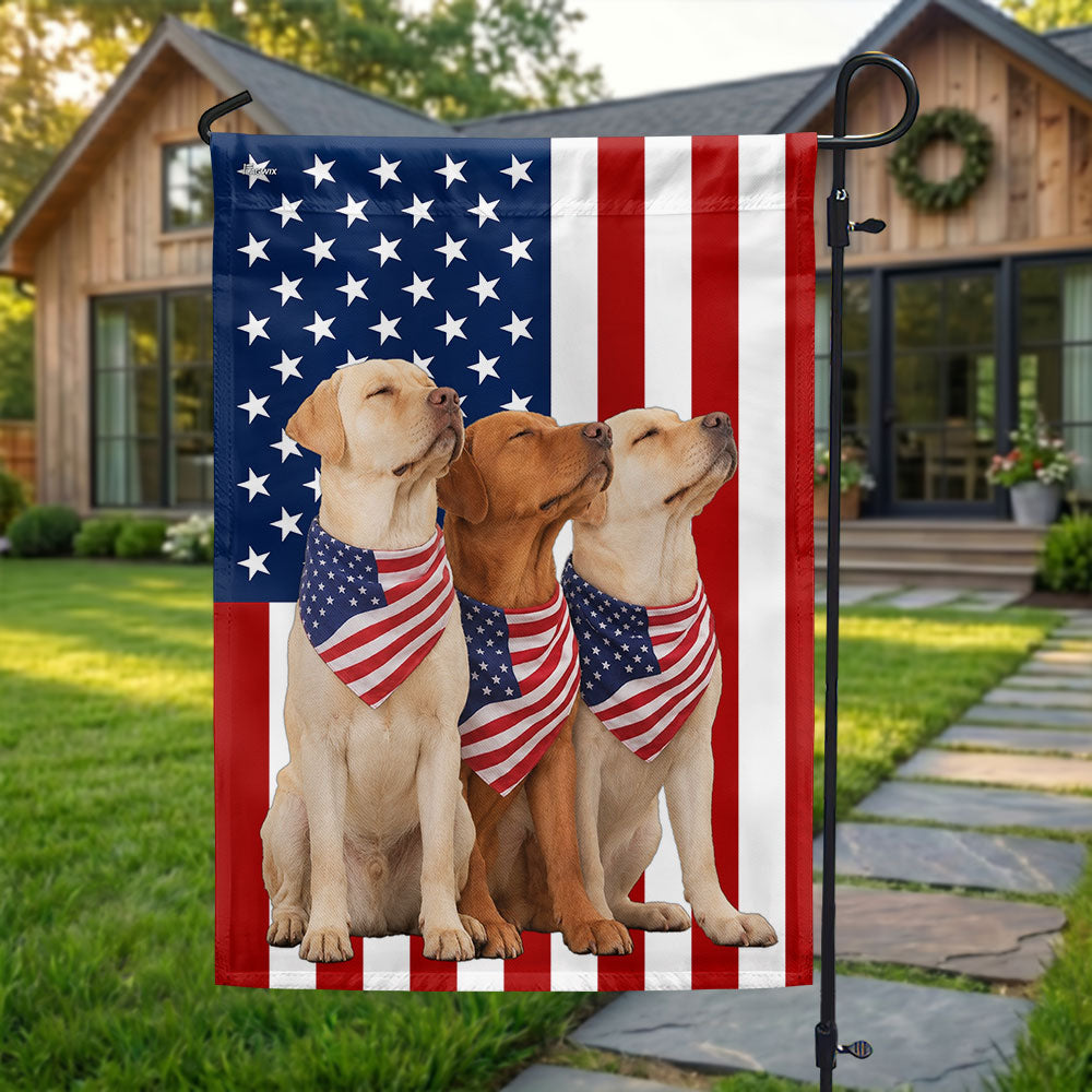 Dog American Flag, Patriotic Yellow and Red Fox Labrador Retriever US Flag