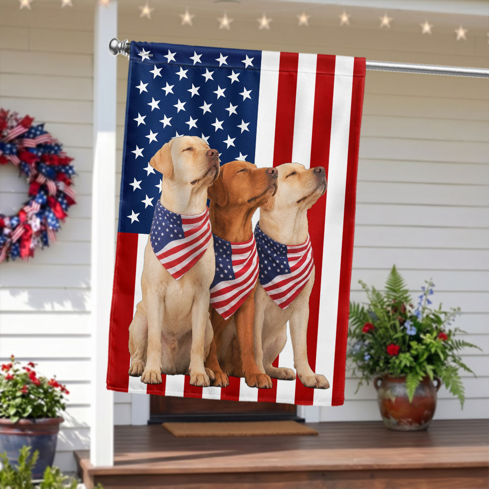 Dog American Flag, Patriotic Yellow and Red Fox Labrador Retriever US Flag