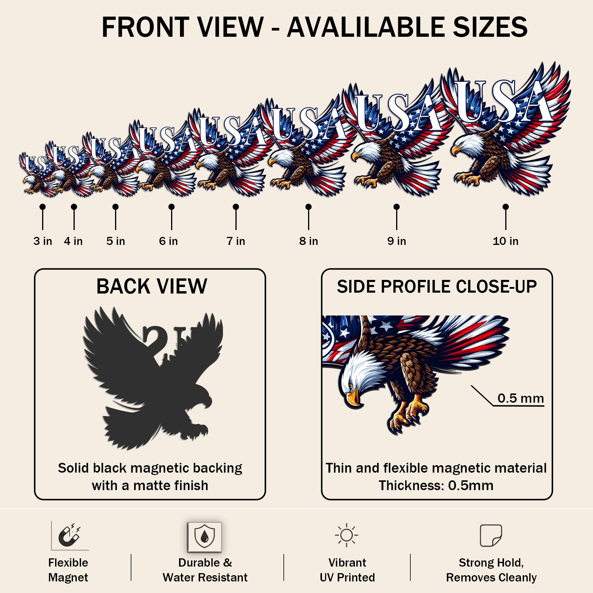 USA 250th Anniversary Bald Eagle Patriotic Car Magnet for Decor