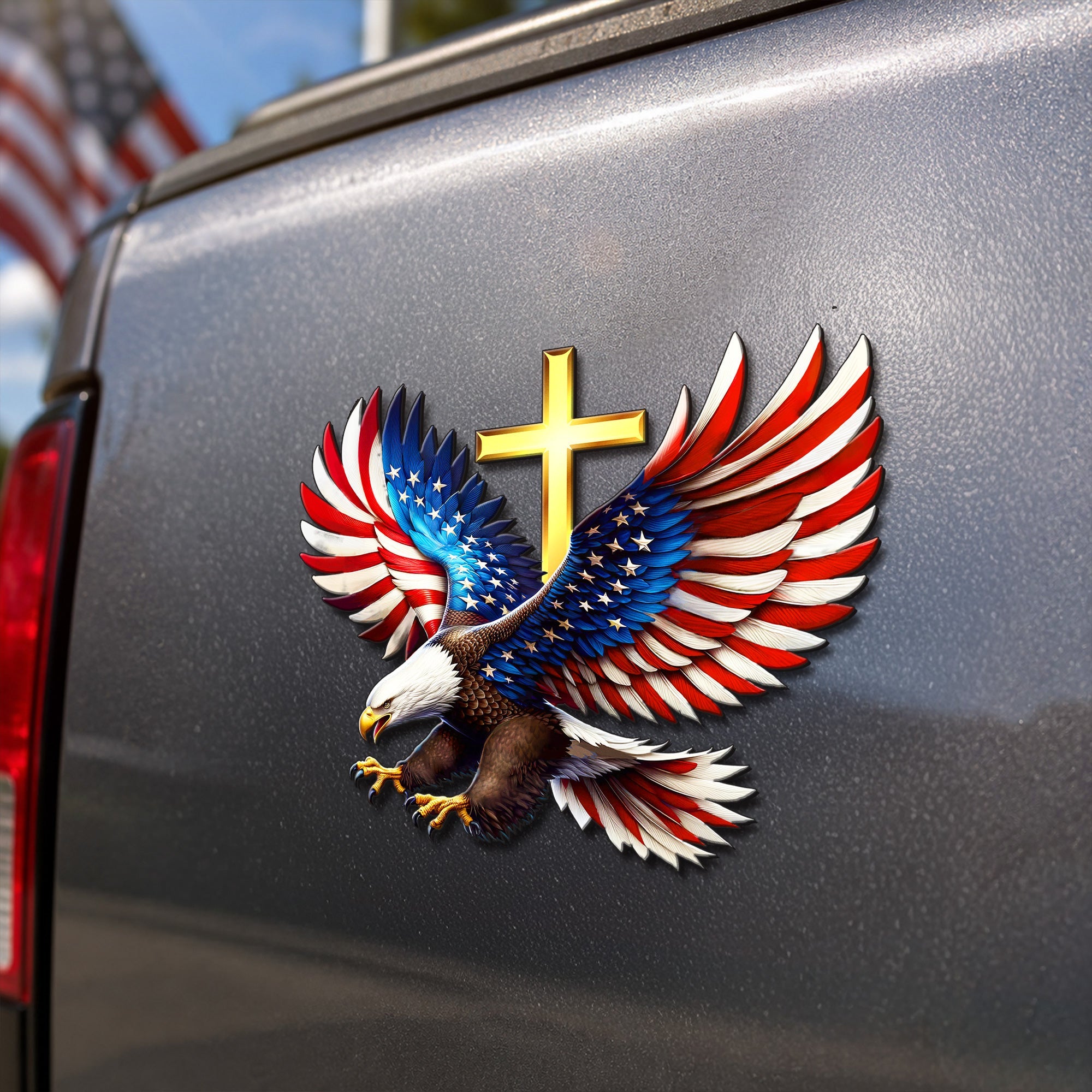 Patriotic Eagle Cross Car Magnet for Christian Vehicle Decor