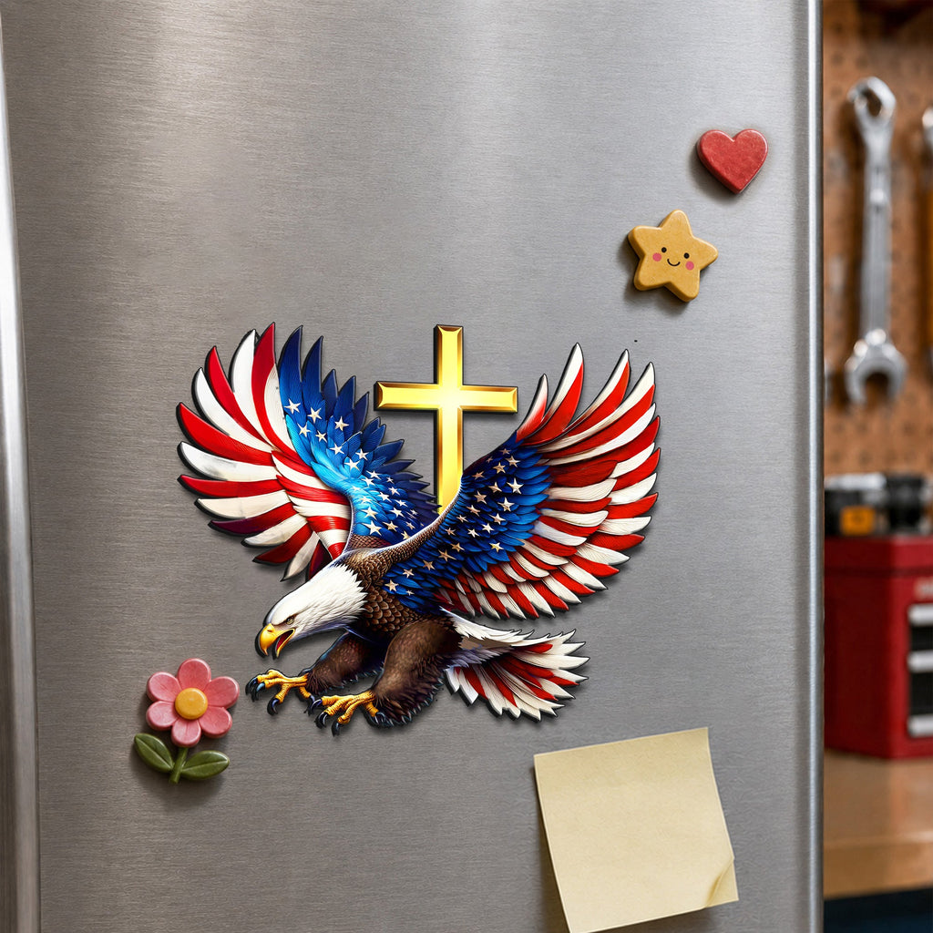 Patriotic Eagle Cross Car Magnet for Christian Vehicle Decor