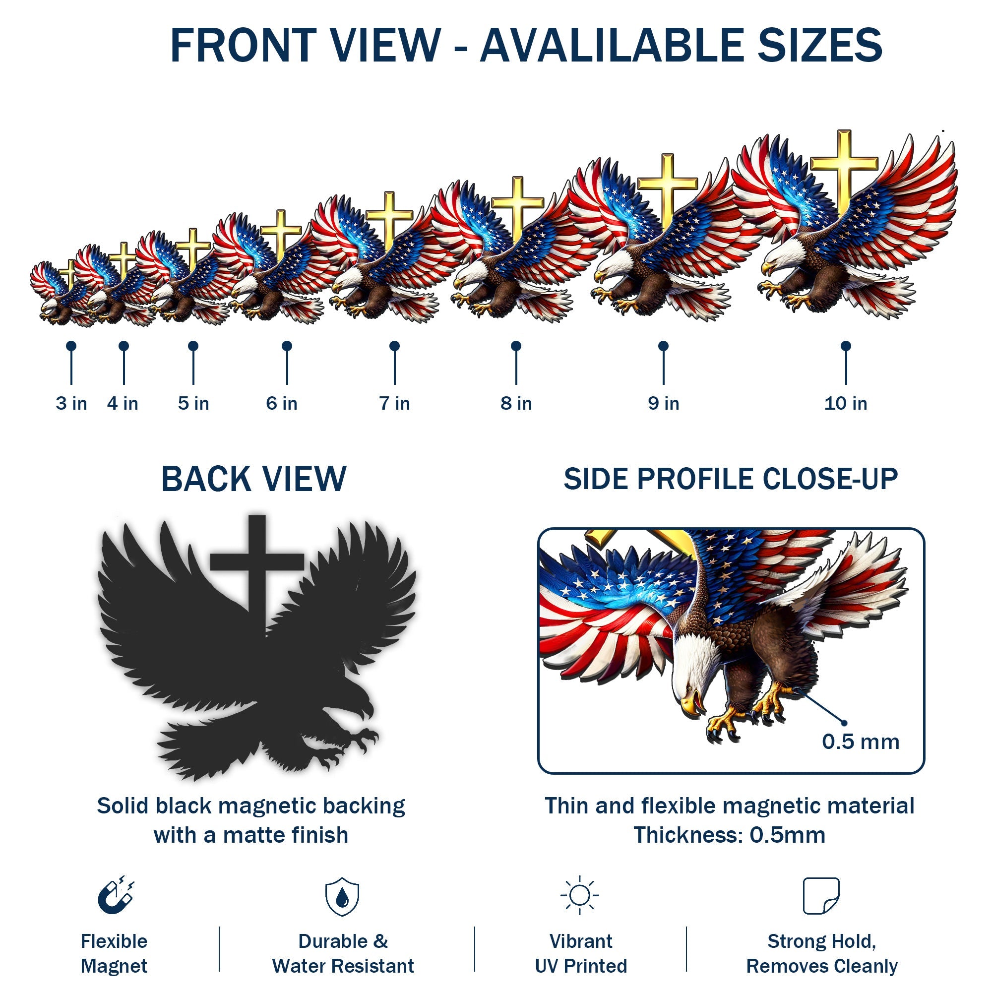 Patriotic Eagle Cross Car Magnet for Christian Vehicle Decor
