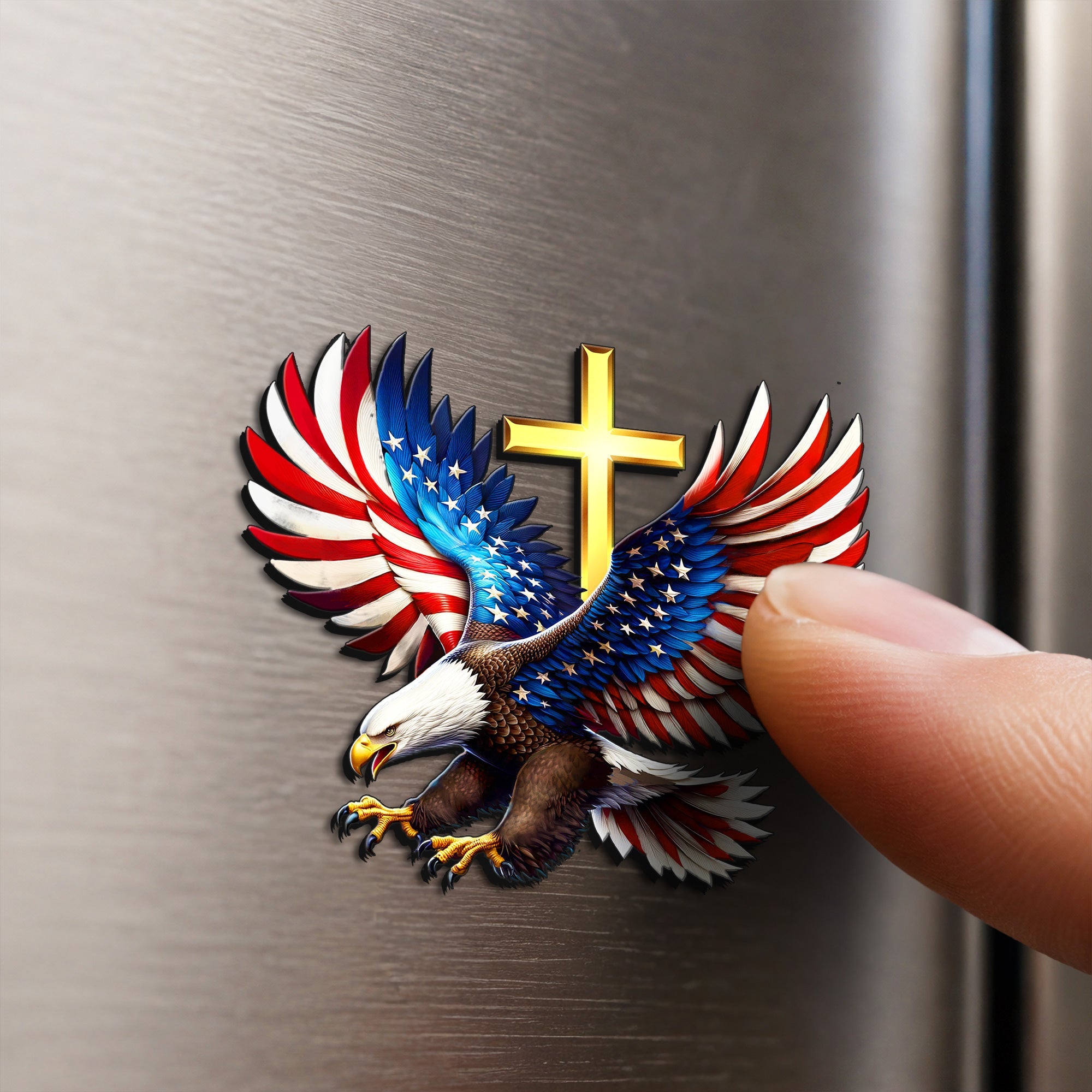 Patriotic Eagle Cross Car Magnet for Christian Vehicle Decor