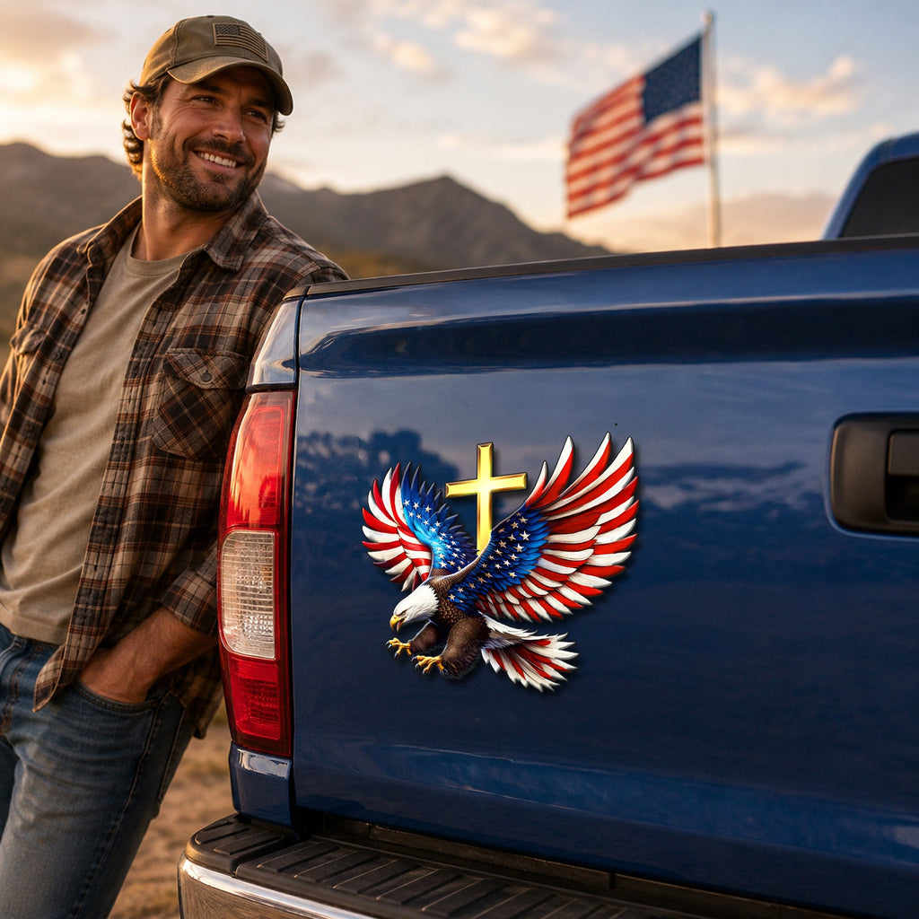 Patriotic Eagle Cross Car Magnet for Christian Vehicle Decor