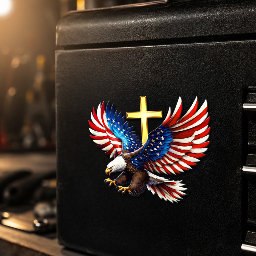 Patriotic Eagle Cross Car Magnet for Christian Vehicle Decor