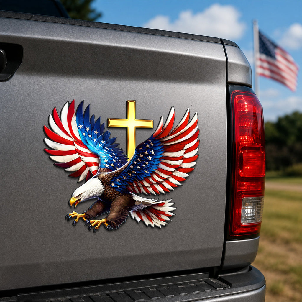 Patriotic Eagle Cross Car Magnet for Christian Vehicle Decor