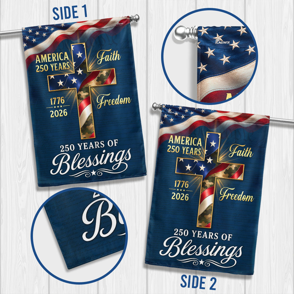 250 Years of Blessings 1776 2026 Faith Freedom Christian Cross US Flag