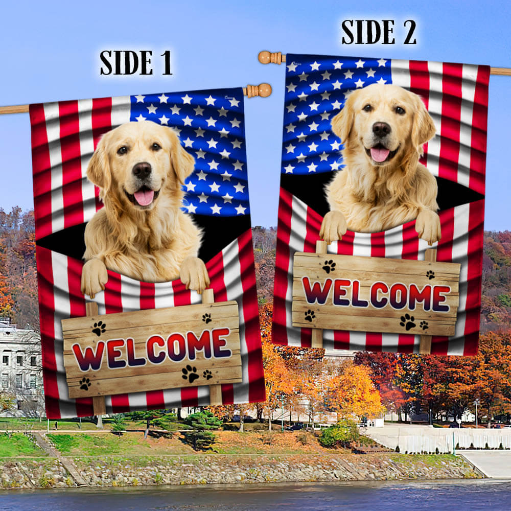 Golden Retriever Dog Welcome American Flag TQN1135Fv2 3-Day Shipping